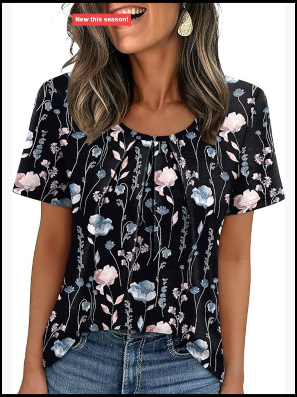 Pleated Short Sleeve T-Shirt Business Casual Dressy Blouse